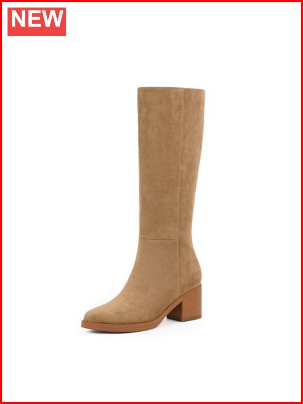 Faux Suede Knee High Boots Chunky Block Heel Round Toe Tall Womens
